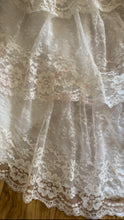 Load image into Gallery viewer, Dreamy 1970’s Vintage Lace and Pearl Wedding Gown with Train

