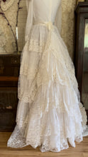 Load image into Gallery viewer, Dreamy 1970’s Vintage Lace and Pearl Wedding Gown with Train
