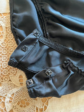Load image into Gallery viewer, 1980’s Vintage Black Satin High Cut Teddy by Laura Faye
