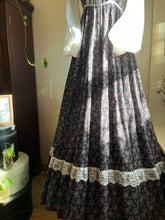 Load image into Gallery viewer, Authentic 1970’s Vintage Black Calico Gunne Sax Maxi Dress

