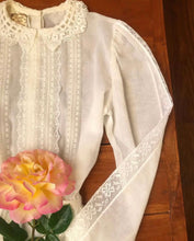 Load image into Gallery viewer, Authentic 1970s Vintage Sheer Ivory Midi Gunne Sax Dress
