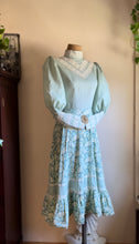 Load image into Gallery viewer, Sale~ Handmade 1970’s Vintage Sea Foam Green Calico Puff Sleeve Midi Dress

