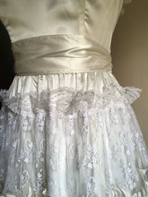 Load image into Gallery viewer, Authentic 1980’s Vintage White Satin and Lace Gunne Sax Strapless Dress
