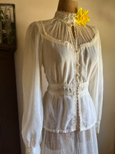 Load image into Gallery viewer, Authentic 1970&#39;s vintage ivory voile and net lace Gunne Sax blouse
