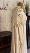 Load image into Gallery viewer, 1960’s Vintage Ivory Linen and Fern Lace Shift Dress and Trained Vest Bridal Set
