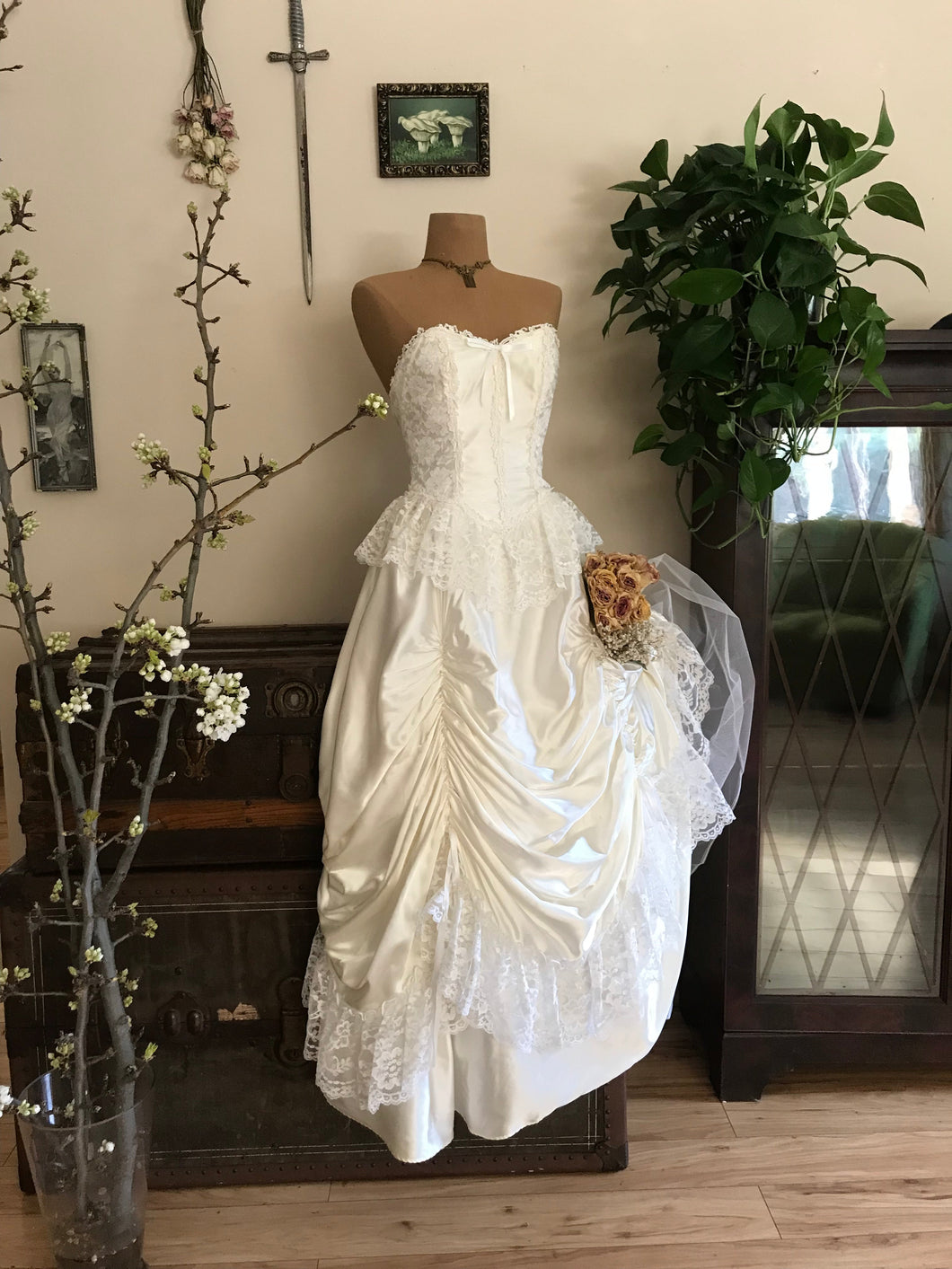 1970's vintage white satin dress from Flirtations by Alfred Angelo
