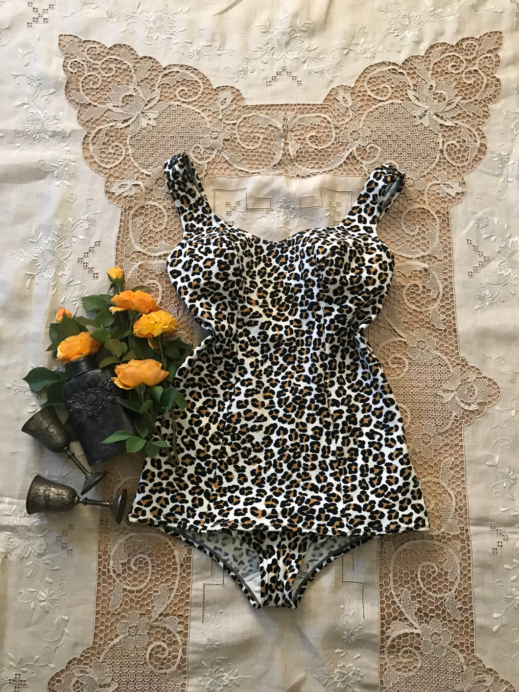 Authentic 1950’s vintage Leopard Print Skirted Swimsuit by Martin Berens of California