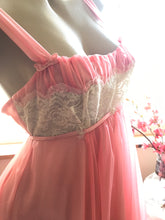 Load image into Gallery viewer, Authentic 1950’s coral pink chiffon peignoir nightgown and robe set
