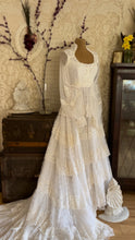 Load image into Gallery viewer, Dreamy 1970’s Vintage Lace and Pearl Wedding Gown with Train
