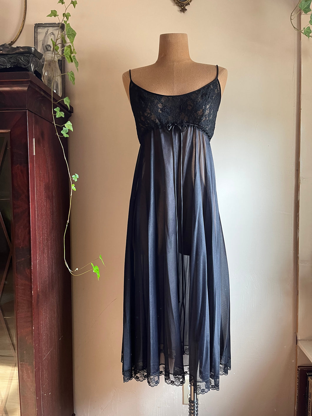 Authentic 1970’s vintage black nightgown by Lucie Ann for Claire Sandra