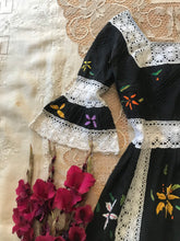 Load image into Gallery viewer, Authentic 1970’s vintage black floral dress from Mexico 🌿⚔️🖤⚔️🌿
