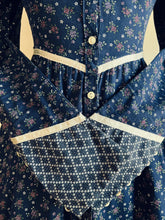 Load image into Gallery viewer, Authentic 1970’s vintage navy calico Gunne Sax midi duster dress
