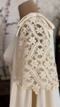 Load image into Gallery viewer, 1960’s Vintage Ivory Linen and Fern Lace Shift Dress and Trained Vest Bridal Set
