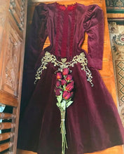 Load image into Gallery viewer, Authentic 1970’s vintage burgundy velveteen Gunne Sax midi dress
