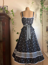 Load image into Gallery viewer, Authentic 1970’s Vintage Black Calico Gunne Sax Sundress

