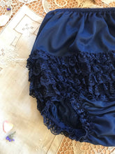 Load image into Gallery viewer, Authentic 1970’s vintage navy ruffle panties by Fantasia

