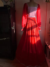 Load image into Gallery viewer, Rare Authentic 1970’s Vintage Rust Satin Rumak Dress
