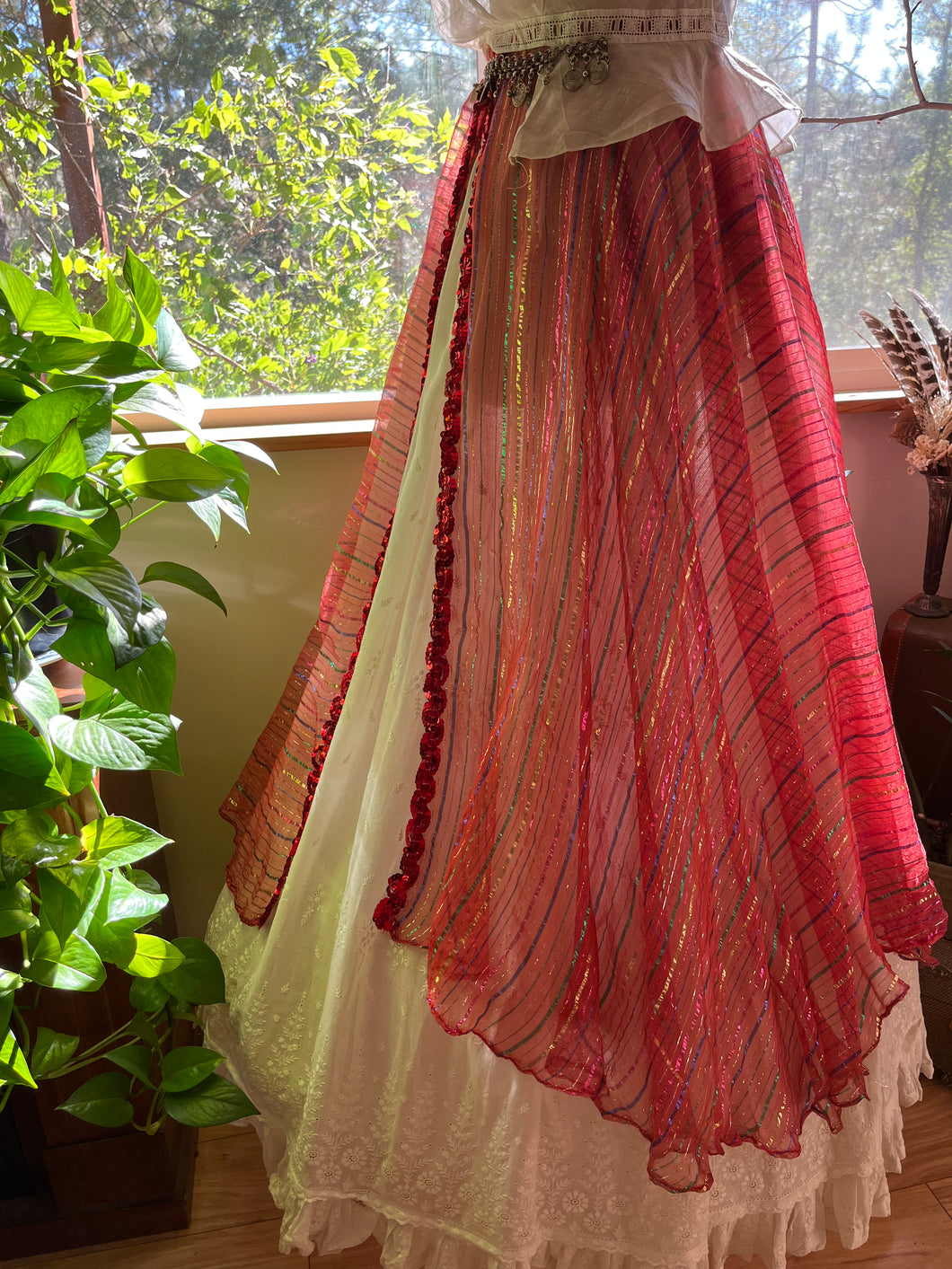 1970’s 1980’s Vintage Magana Baptiste Lurex Striped Chiffon and Sequin Costume Skirt