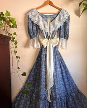 Load image into Gallery viewer, Authentic 1970’s Vintage Stormy Blue Floral Voile Gunne Sax maxi dress
