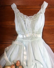Load image into Gallery viewer, 1960’s Vintage mint green chiffon Vanity Fair peignoir nightgown and robe set
