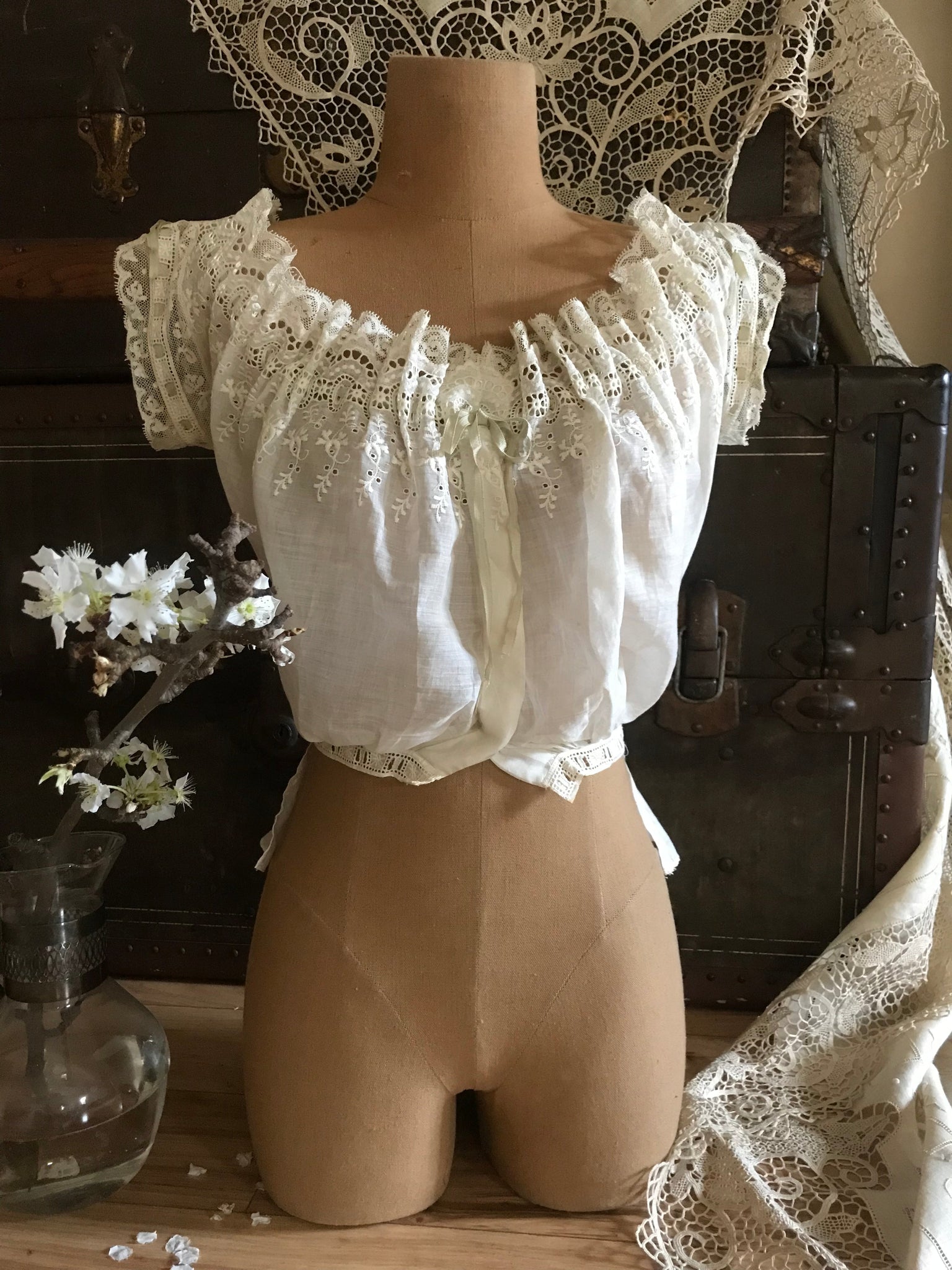 Antique Victorian embroidered eyelet corset cover – Strange Vintage