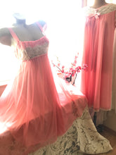 Load image into Gallery viewer, Authentic 1950’s coral pink chiffon peignoir nightgown and robe set
