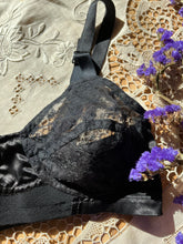 Load image into Gallery viewer, Authentic 1950’s Vintage Black Satin Bullet Bra - Flexaire by Flexees
