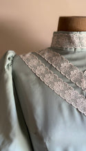 Load image into Gallery viewer, Sale~ Handmade 1970’s Vintage Sea Foam Green Calico Puff Sleeve Midi Dress
