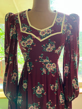 Load image into Gallery viewer, Authentic 1970&#39;s vintage burgundy rayon dress by Jody of California
