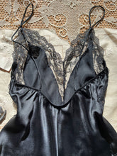 Load image into Gallery viewer, Deadstock 1980’s vintage Black Satin and Lace teddy by Ms Leslee
