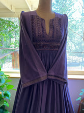 Load image into Gallery viewer, 1970’s Vintage purple cotton dress with old tribal embroidery

