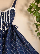 Load image into Gallery viewer, Authentic 1970’s vintage navy calico side tie Gunne Sax midi sundress
