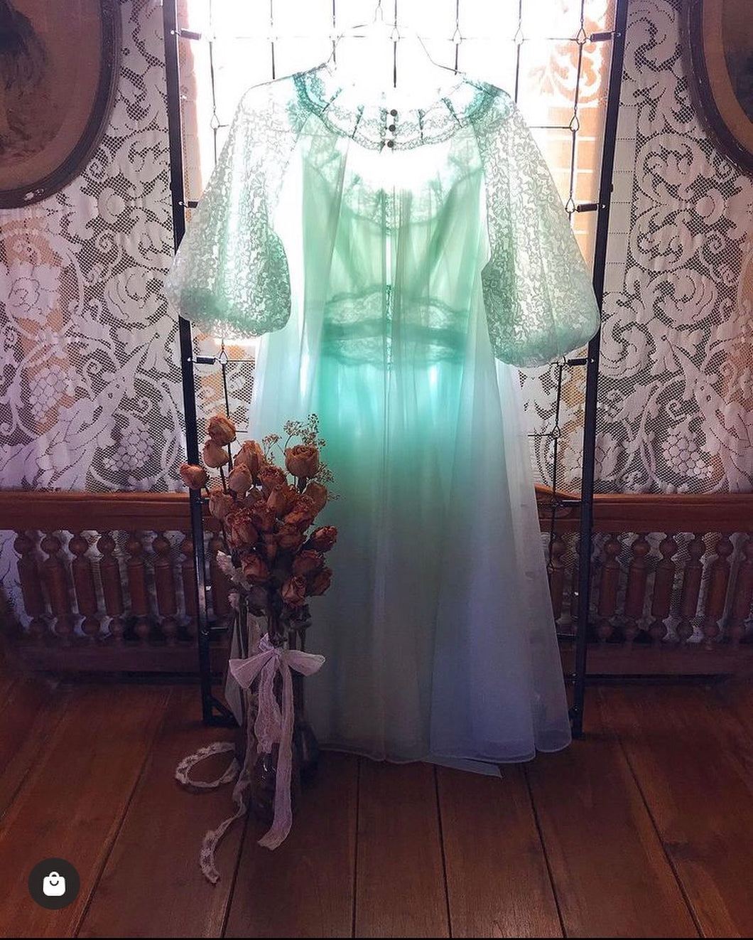 1960’s Vintage mint green chiffon Vanity Fair peignoir nightgown and robe set