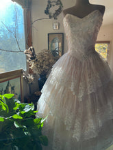 Load image into Gallery viewer, 1980’s Vintage Pink Lace and Sequin Strapless Gown by ZumZum
