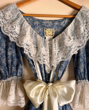 Load image into Gallery viewer, Authentic 1970’s Vintage Stormy Blue Floral Voile Gunne Sax maxi dress
